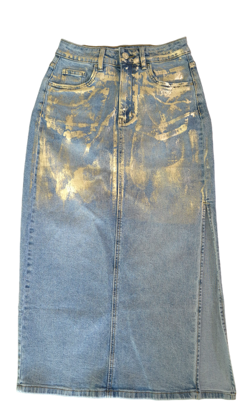 Falda Denim Foil Dorado