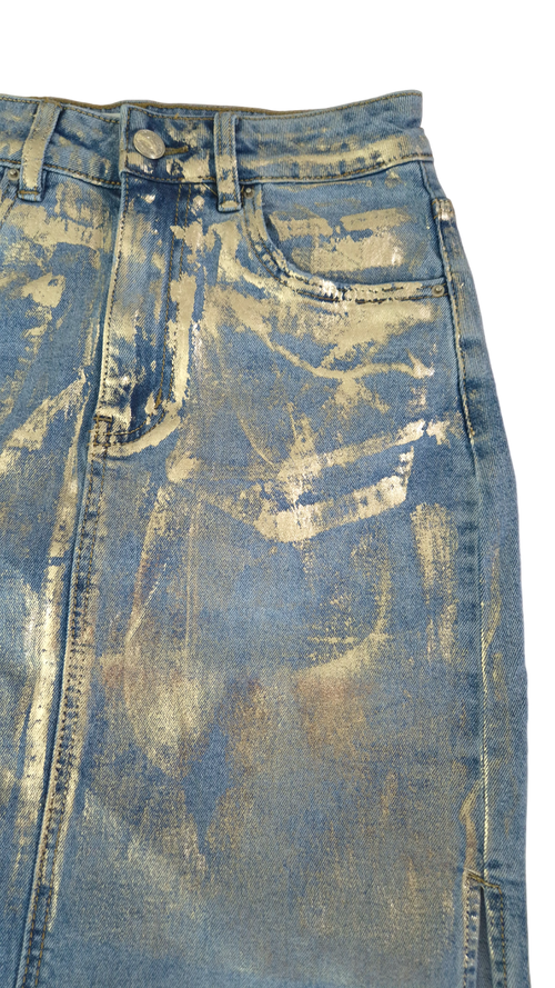 Falda Denim Foil Dorado